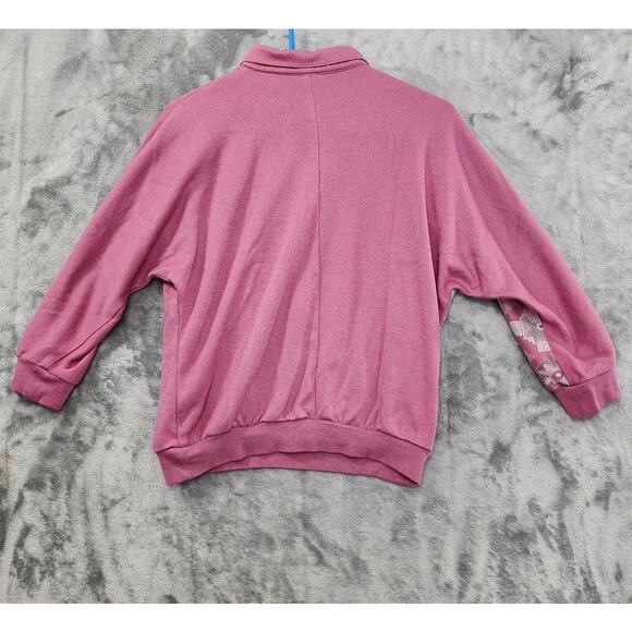 Vintage 80s Graff Top Womens M Pink Silver Metallic Glitter 3/4 Sleeve Polo - Picture 4 of 9
